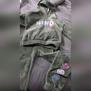 cozy pullover hoodie and joggers with sequin design on hoodie and leg of joggers